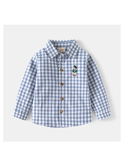 Kids Shirts With Collar Long Sleeved Plaid