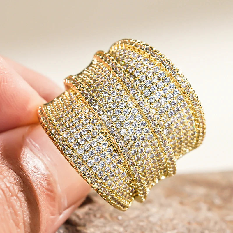 Full Bling Iced Out Wide Sparkling CZ