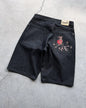 Clouds Pattern Pocket Embroidery Denim Baggy Shorts