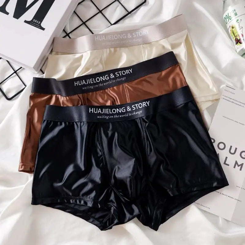 3Pcs Men's Silk Seamless Breathable Boxer Underwear