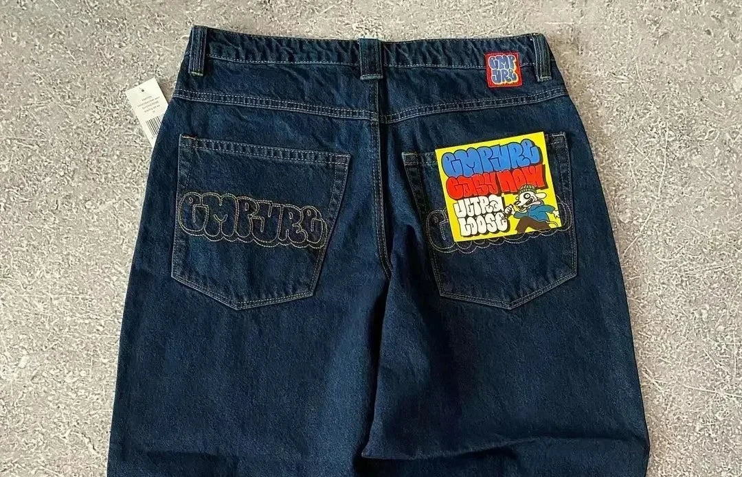 Embroidered Straight Short Denim Wide-Leg Jeans