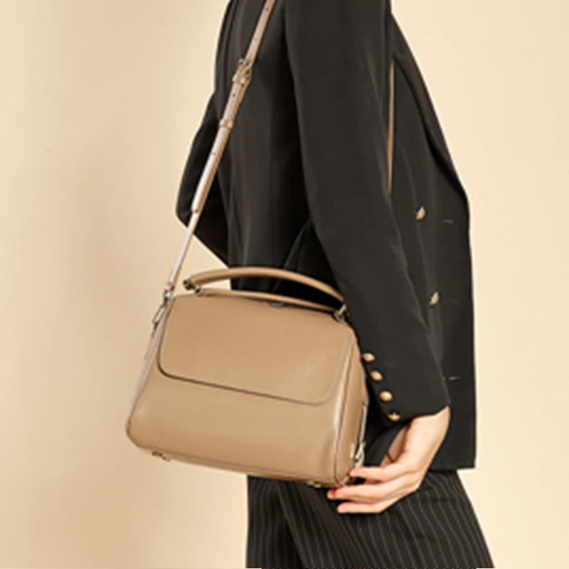 Genuine Leather Boston Tote Handbags For Women