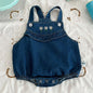2 Pcs Lapel Denim Baby Girl Romper Set
