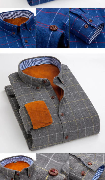 Mens Warm Plus Velvet Thick Cotton Shirts