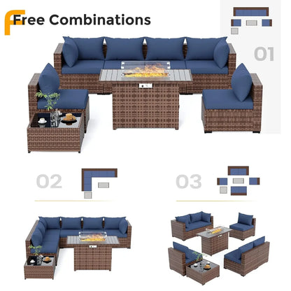 8 Piece Sectional Sofas, All-Weather With Fire Pit