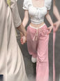 Sweet And Spicy Ruffle Pink Casual Pants Women