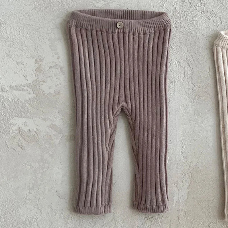 Cotton Ribbed Knit Leggings Solid Baby Trousers