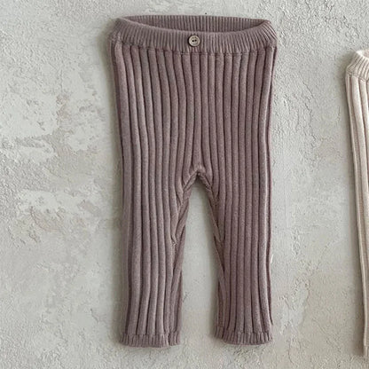 Cotton Ribbed Knit Leggings Solid Baby Trousers