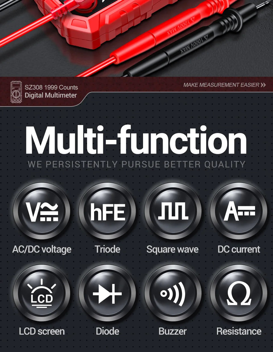 Digital Multimeter   AC/DC Current Meter Voltage Resistance