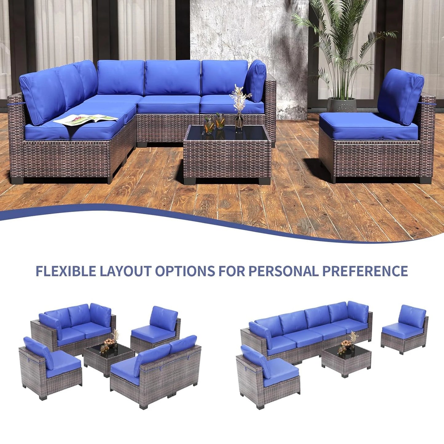 7-Piece Rattan Wicker Sectional Modular Sofa Set