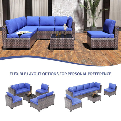 7-Piece Rattan Wicker Sectional Modular Sofa Set