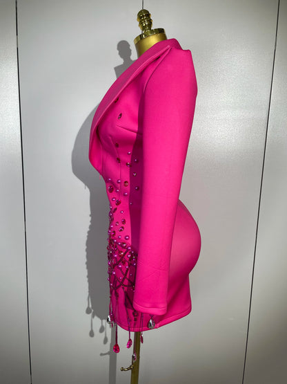 Sparkly Crystal Pearls Long Sleeve Mini Dress