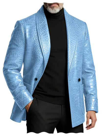 Crocodile Pattern Leather Blazer, Tuxedo Jacket