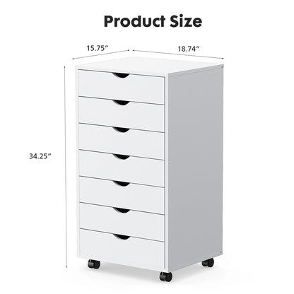 7 Drawer Storage Cabinet Wooden Mobile Rolling Cabinet