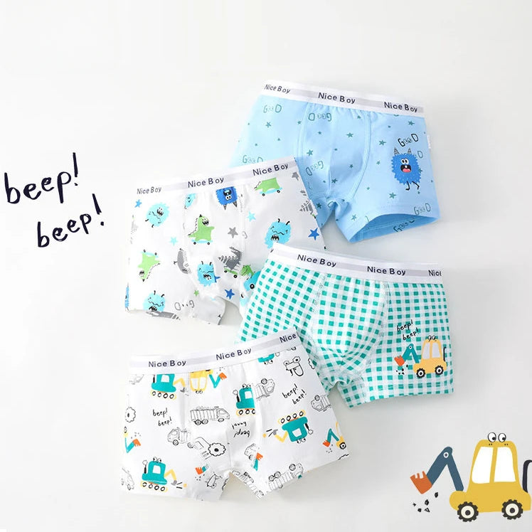 4PCS Boys Cute Cotton Comfort Antibacterial Underwear