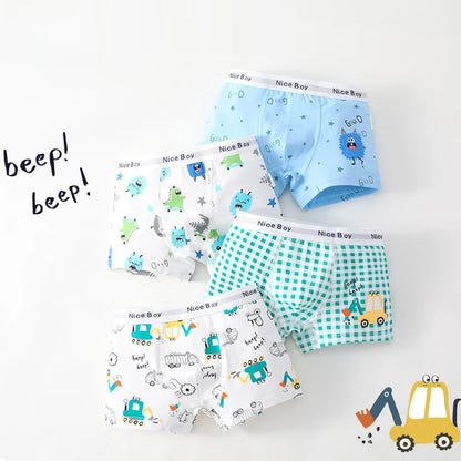 4PCS Boys Cute Cotton Comfort Antibacterial Underwear