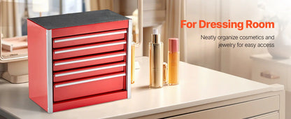 5-Drawer Metal Tool Box Red/Black Portable Tools Storage