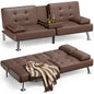 Leather Futon Couch with Removable Armrests
