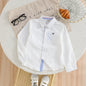 Boys' White Long Sleeve Shirt Embroidery Casual