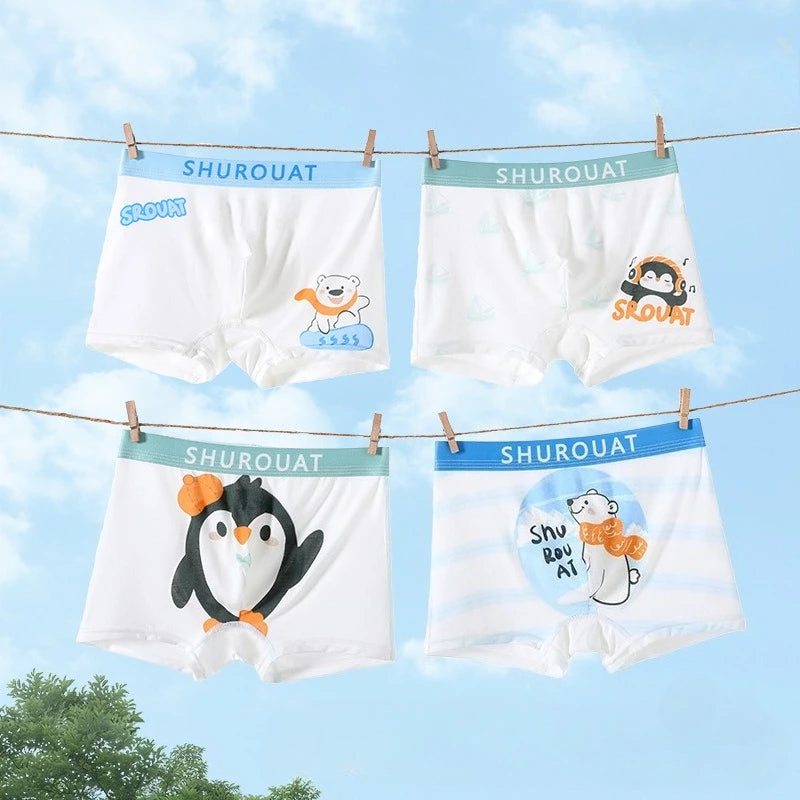 4PCS Cute Dinosaur Boys Breathable Underwear