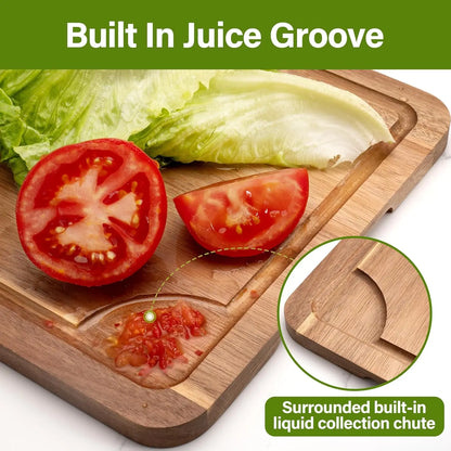 3 Pcs Acacia Wood Cutting Boards with Juice Groove