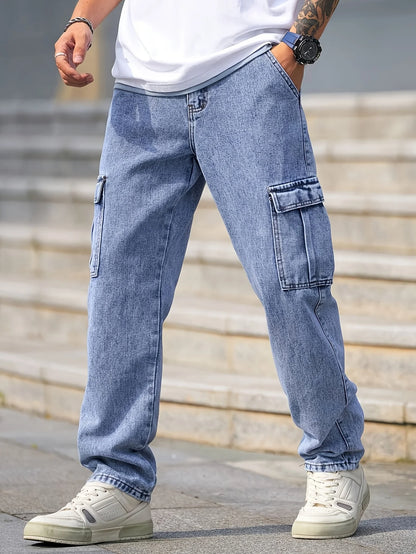 Fashionable Men's Denim Washed Workwear Jeans