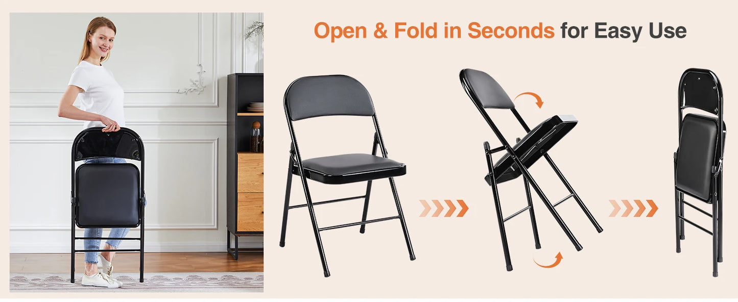 JHK Leather Padded Folding Chair 4 Pack Sturdy Metal