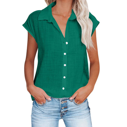 Womens Cotton Linen Casual Short Sleeve Tops