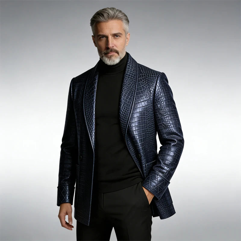 Crocodile Pattern Leather Blazer, Tuxedo Jacket