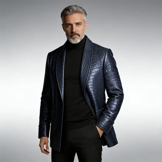 Crocodile Pattern Leather Blazer, Tuxedo Jacket