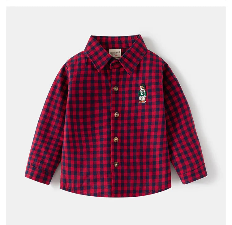 Kids Shirts With Collar Long Sleeved Plaid