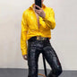 Men's Shiny Leather Casual Color Button-Down