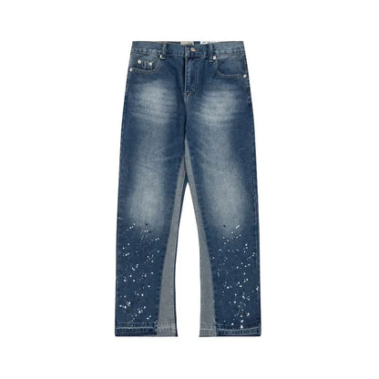 Retro Washed Spliced Denim High Brand Jeans