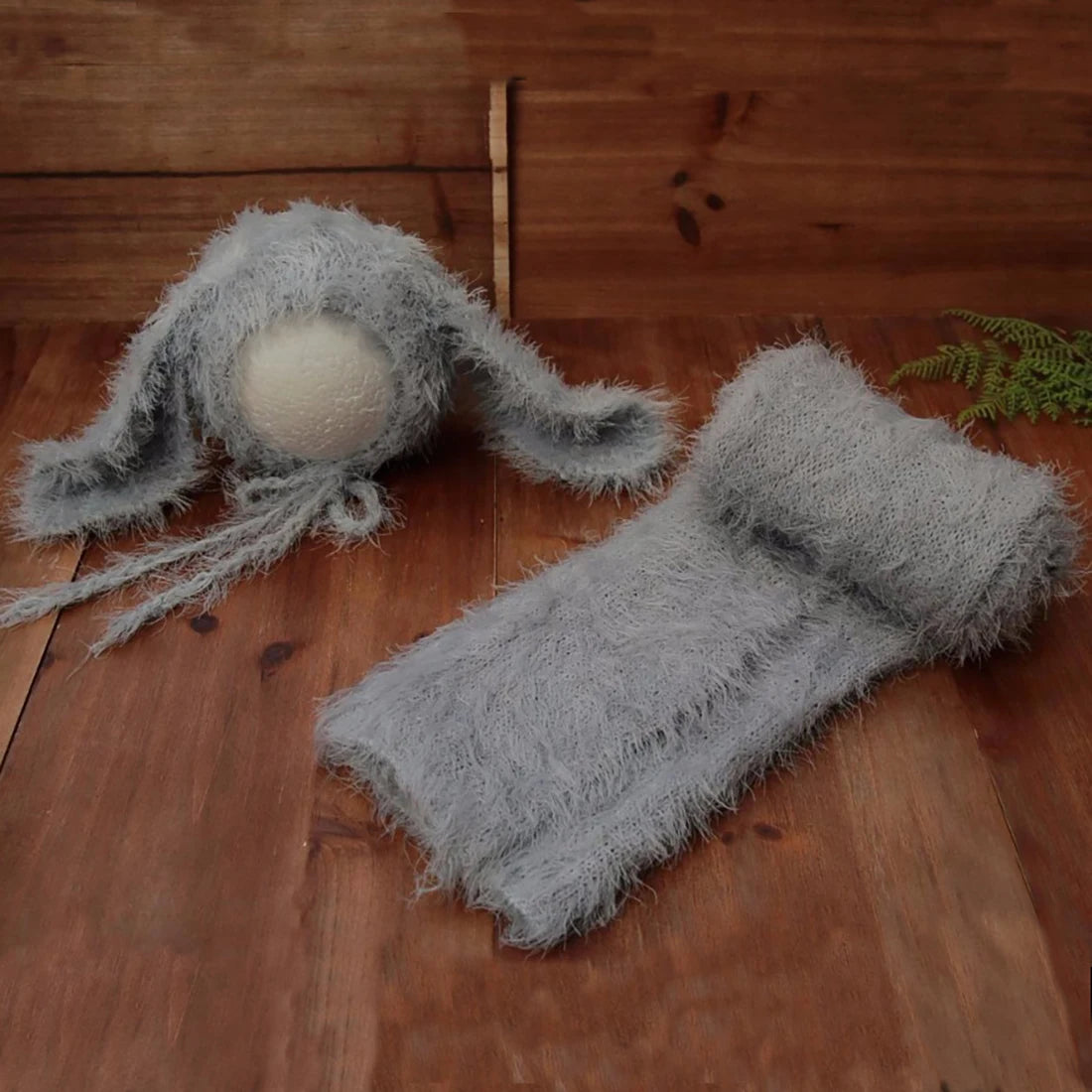 Vintage Knit Stretch Fuzzy Wrap And Bunny Hat