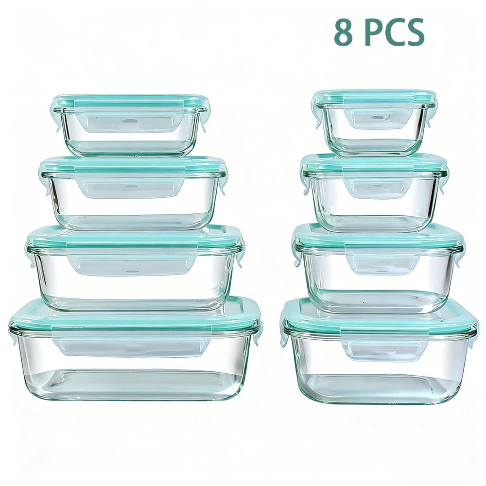 8pcs Glass Food Storage Containers Microwave & Oven Safe