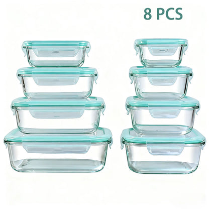 8pcs Glass Food Storage Containers Microwave & Oven Safe