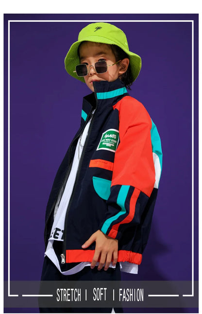 2 Pcs Boys/Girls Hip Hop Contrast Jacket Loose Pants