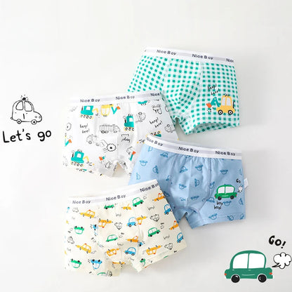 4PCS Boys Cute Cotton Comfort Antibacterial Underwear