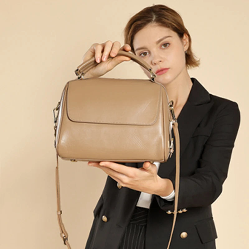 Genuine Leather Boston Tote Handbags For Women