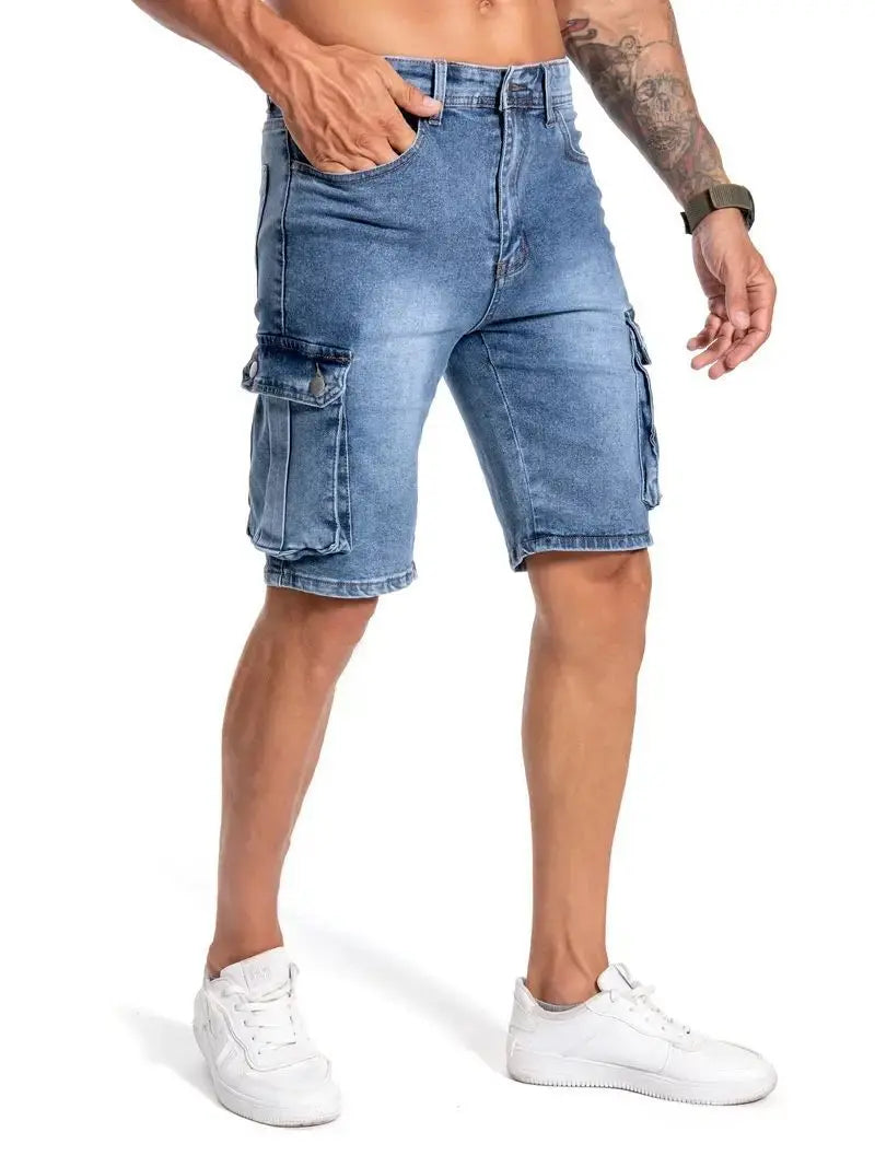 Mens Multi Pocket Micro Elastic Jeans Casual