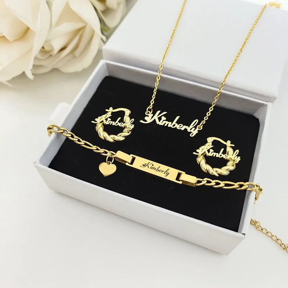 3 Pcs Stainless Steel Letter Jewelry Nameplate Twisted Hoop