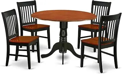 5-Piece Dining Set with Round Dropleaf Table and 4 Chairs