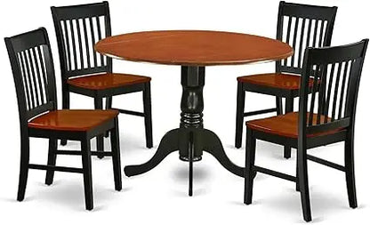 5-Piece Dining Set with Round Dropleaf Table and 4 Chairs