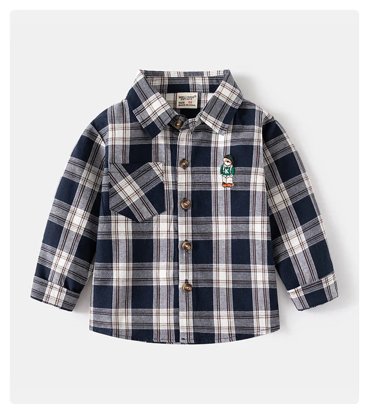 Kids Shirts With Collar Long Sleeved Plaid