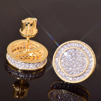 Men/Women Round Stud Earring Cubic Zirconia Fashion
