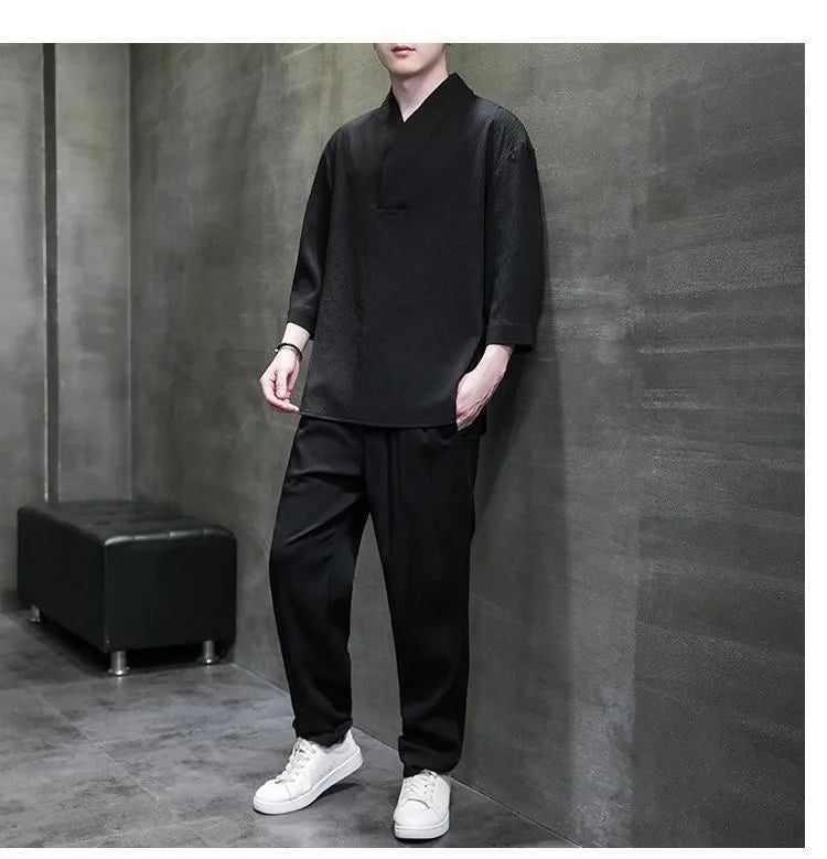2 Pcs Mens Fashion Trend Solid Color Loose Sport