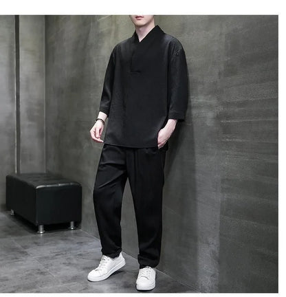 2 Pcs Mens Fashion Trend Solid Color Loose Sport