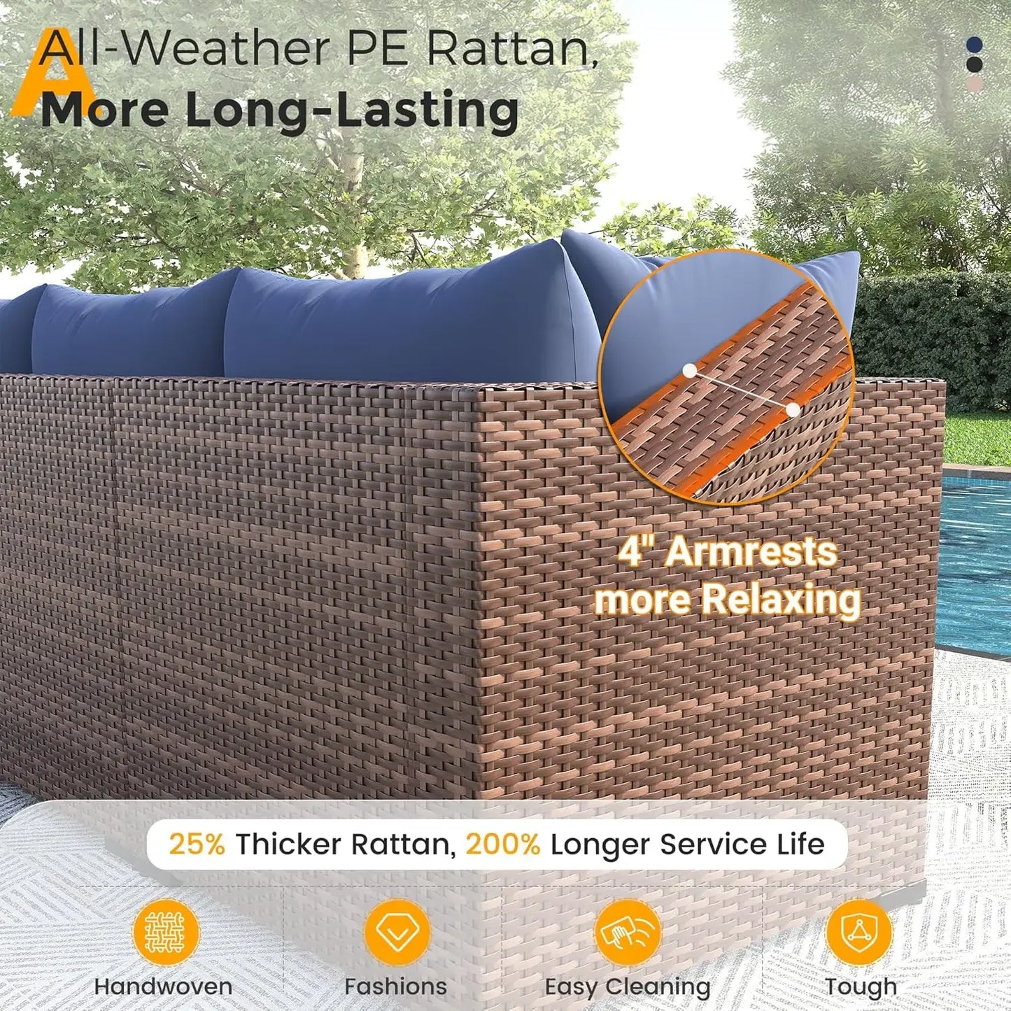8 Piece Sectional Sofas, All-Weather With Fire Pit