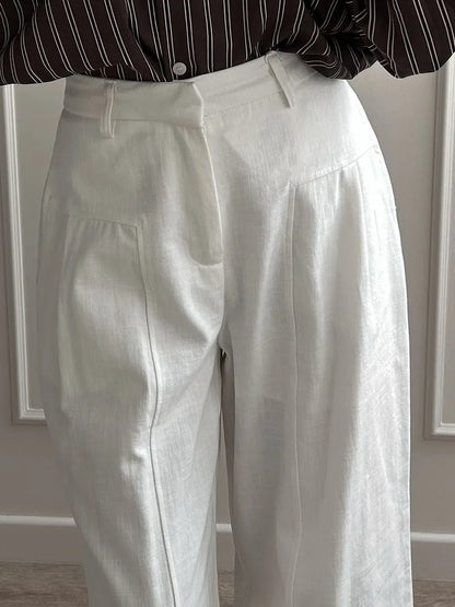 White Pants For Women Cotton Formal High Waist