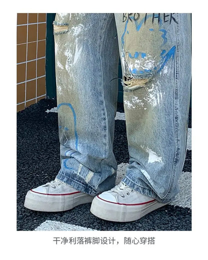 Men, Straight Loose Wide-Leg Trendy Brand